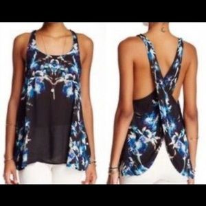 Free People Cross Open Back Floral Tank